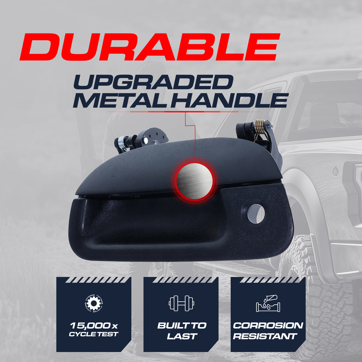 Tailgate Handle Upgraded Black Metal Replacement for Ford F150 (1997-2004), Super Duty (1999-2007) OE Part # 7L3Z-9943400-AA | Tailgate Handle w/ Keyhole