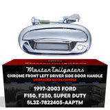 Exterior Door Handle Upgraded Chrome Metal Replacement for Ford F150/F250 (1997-2003), Ford Super Duty (1997-2003) OE Part # 5L3Z-7822405-AAPTM | Front LH w/ Padhole w/ Keyhole