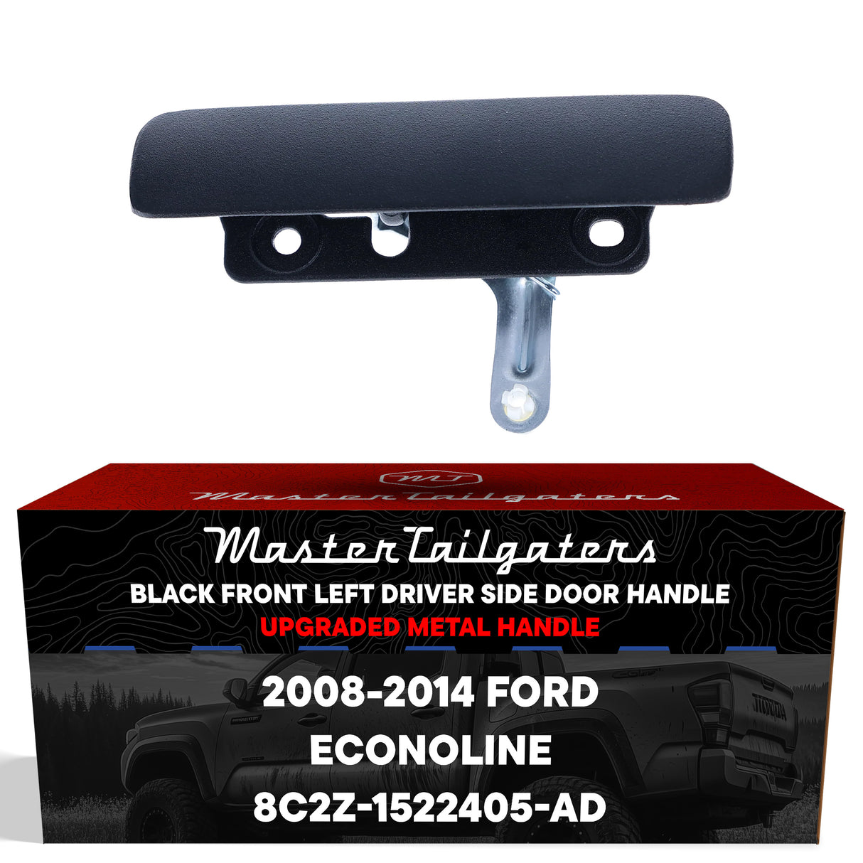Exterior Door Handle Upgraded Black Metal Replacement for Ford Econoline (2008-2014) OE Part # 8C2Z-1522405-AD | Front LH w/o Keyhole