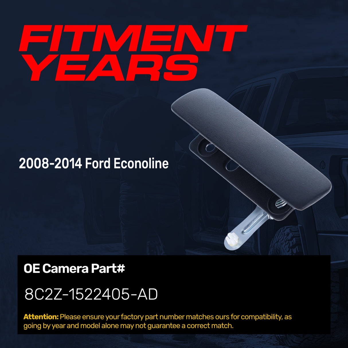 Exterior Door Handle Upgraded Black Metal Replacement for Ford Econoline (2008-2014) OE Part # 8C2Z-1522405-AD | Front LH w/o Keyhole