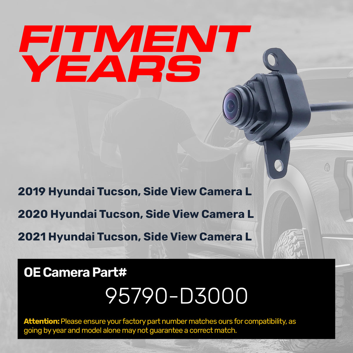 Hyundai Tucson (2019-2021) OEM Replacement Left Side View Camera OE Part # 95790-D3000