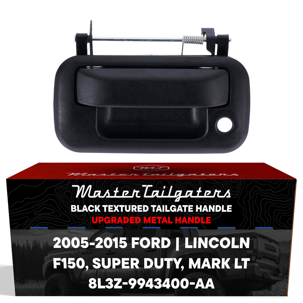 Tailgate Handle Upgraded Black Metal Replacement for Ford F150 (2005-2014), Super Duty (2008-2015) / Lincoln Mark LT (2006-2014) OE Part # 8L3Z-9943400-AA | Tailgate Handle w/ Keyhole