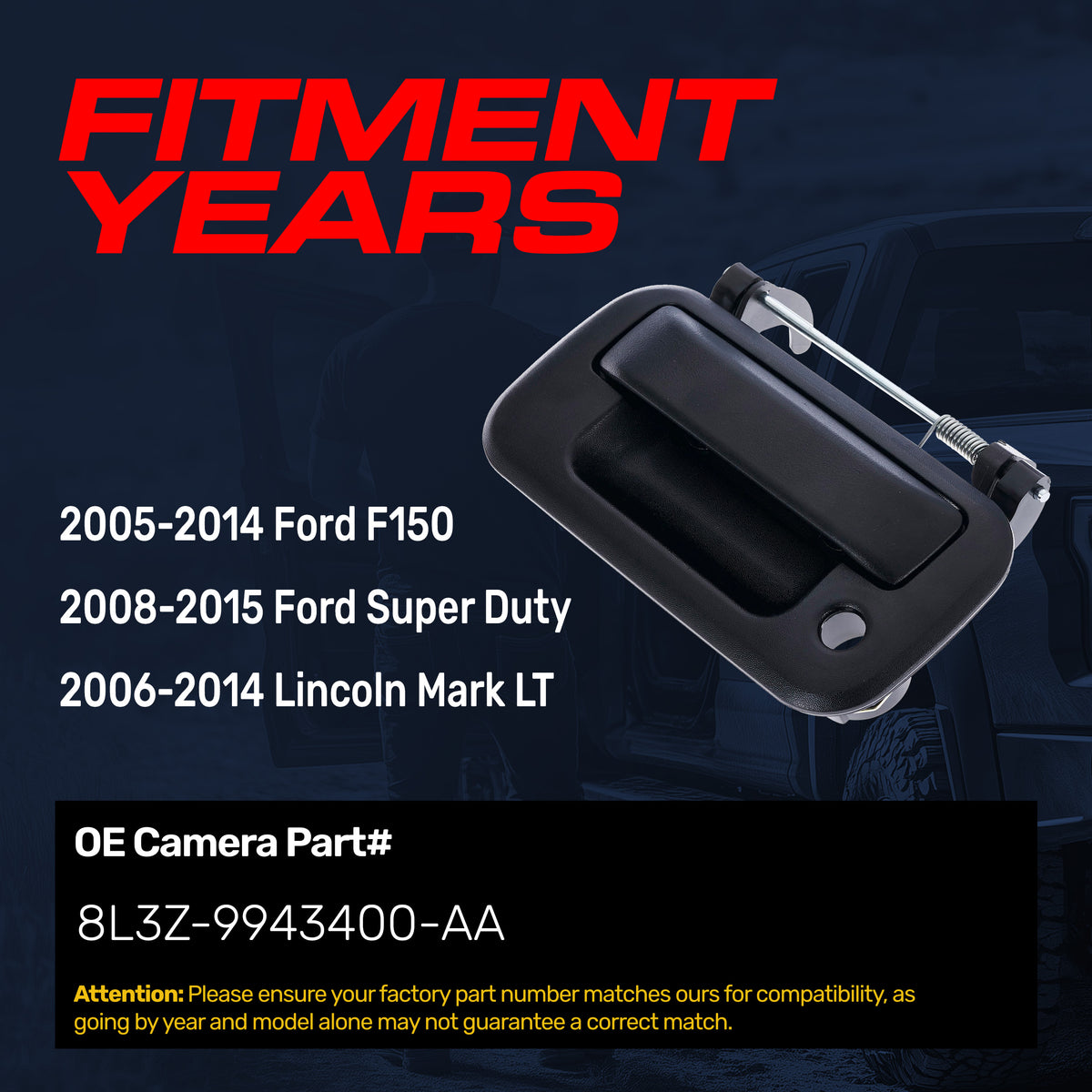 Tailgate Handle Upgraded Black Metal Replacement for Ford F150 (2005-2014), Super Duty (2008-2015) / Lincoln Mark LT (2006-2014) OE Part # 8L3Z-9943400-AA | Tailgate Handle w/ Keyhole