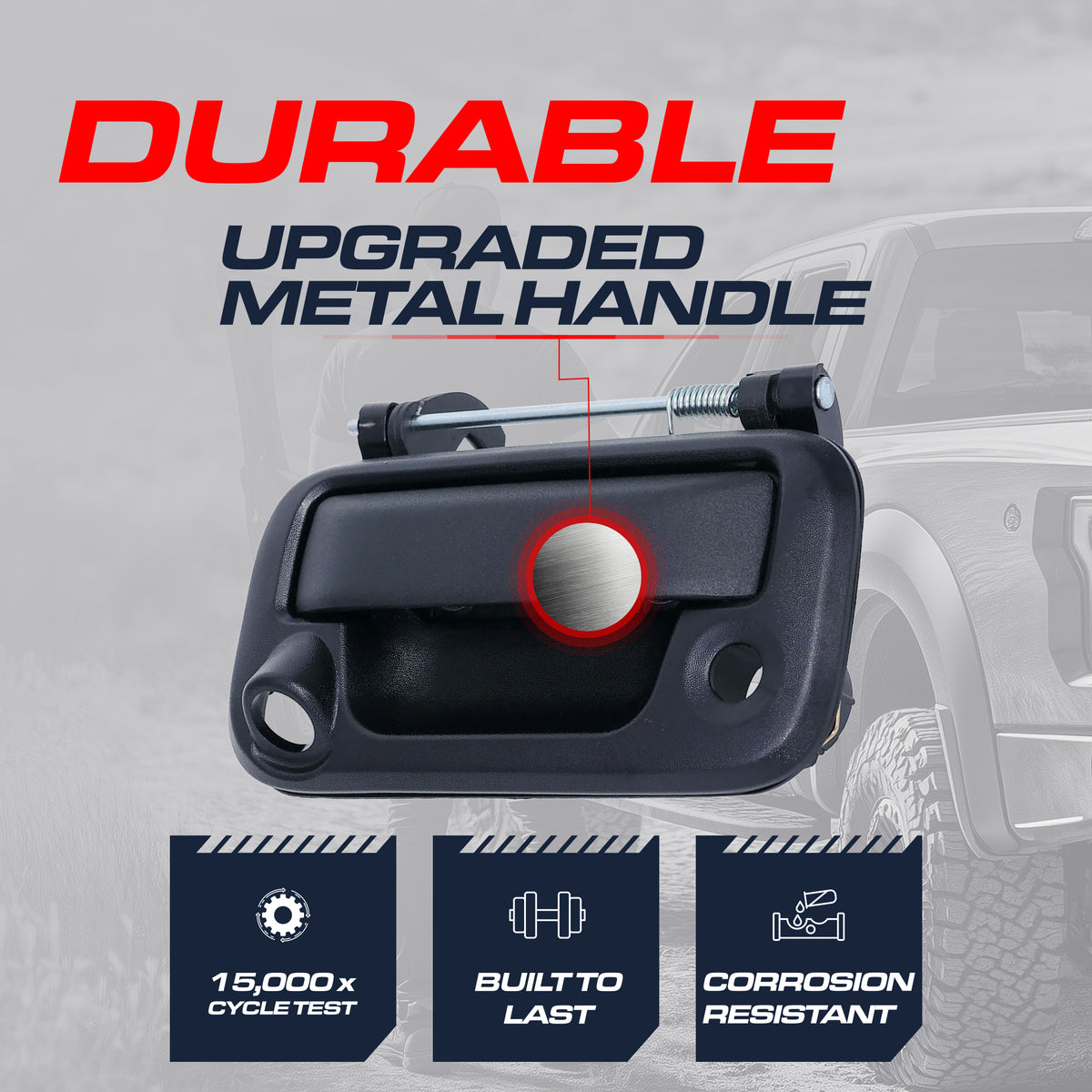 Tailgate Handle Upgraded Black Metal Replacement for Ford F150 (2005-2014) OE Part # 8L3Z-9943400-AC | Tailgate Handle w/ Keyhole, w/ Camera Hole