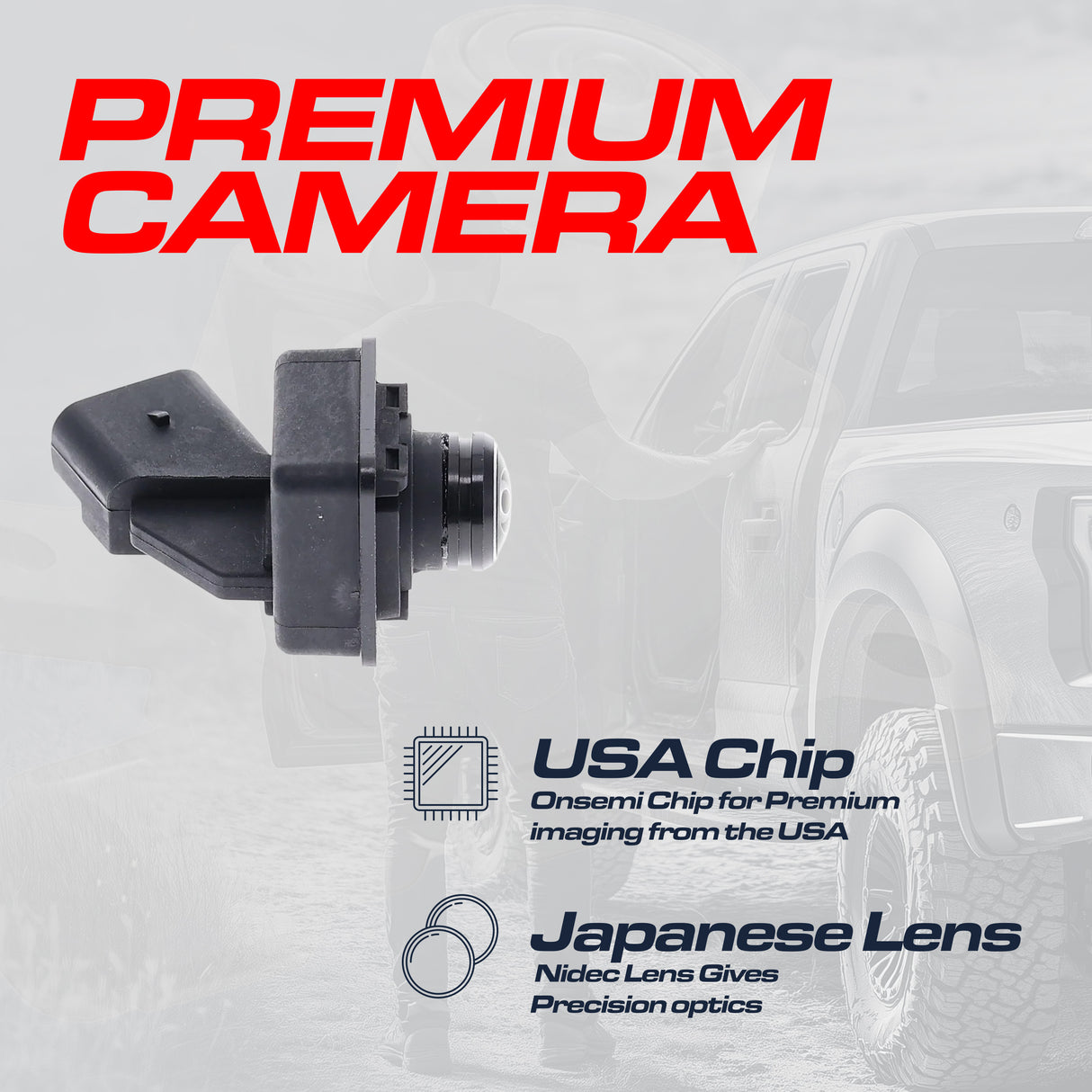 Ford F150 Crew Cab (15-20), F150 Extended Cab (15-20), F150 Raptor (17-20) / Lincoln MKX (16-18), Nautilus (19-23) RIGHT Side View OEM Replacement Backup Camera OE Part # FL3Z-19G490-AA, FL3Z-19G490-A