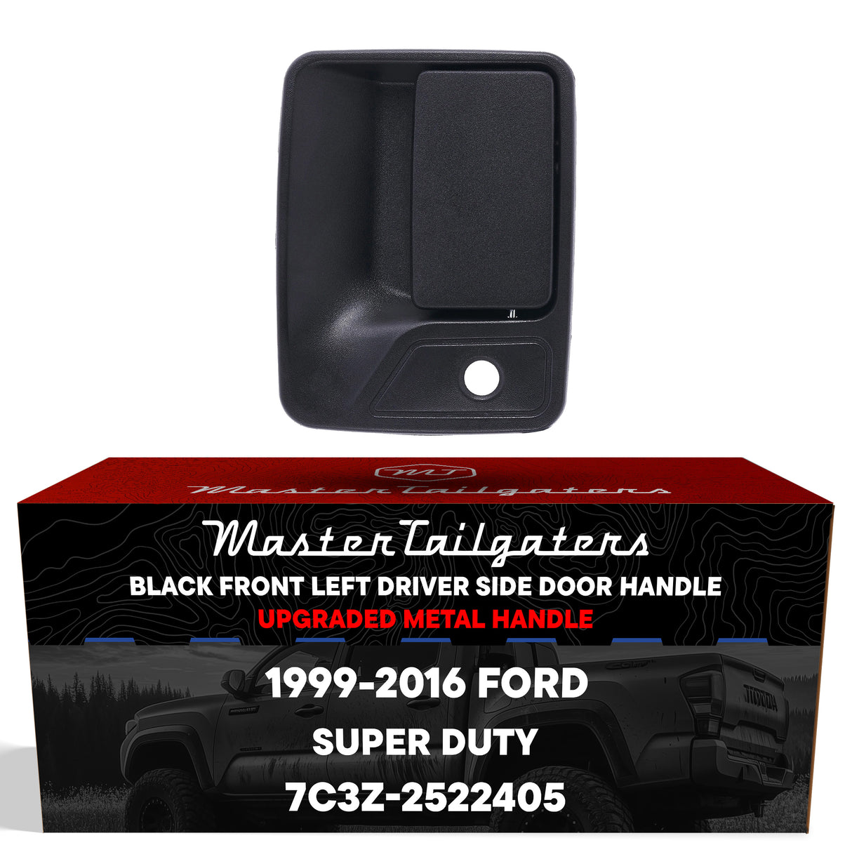 Exterior Door Handle Upgraded Black Metal Replacement for Ford Super Duty (1999-2016) OE Part # 7C3Z-2522405 | Front LH w/ Keyhole
