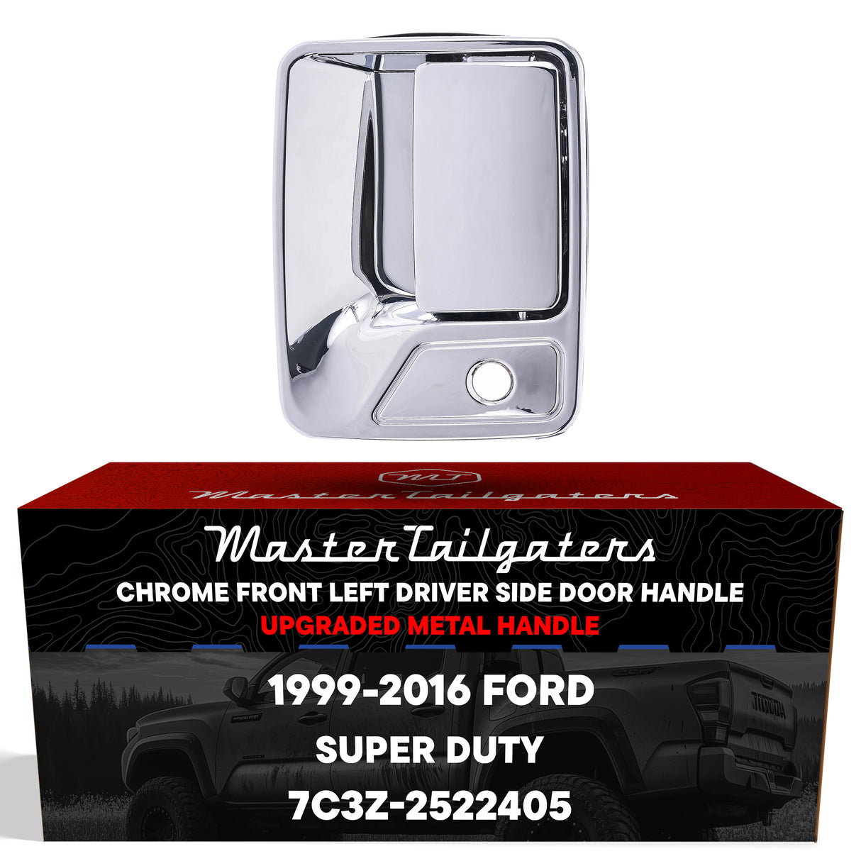 Exterior Door Handle Upgraded Chrome Metal Replacement for Ford Super Duty (1999-2016) OE Part # 7C3Z-2522405 | Front LH w/ Keyhole