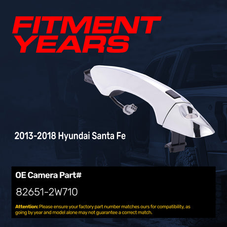 Exterior Door Handle Chrome Replacement for Hyundai Santa Fe (2013-2018) OE Part # 82651-2W710 | Front Left Driver Side w/ Keyhole