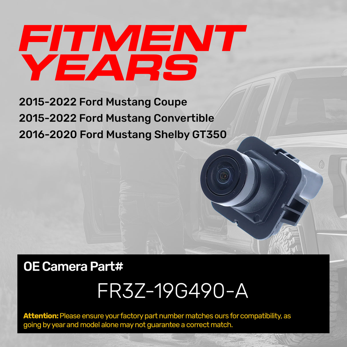 Ford Mustang Coupe (2015-2022), Mustang Convertible (2015-2022), Mustang Shelby GT350 (2016-2020) OEM Replacement Backup Camera OE Part # FR3Z-19G490-A - Master Tailgaters