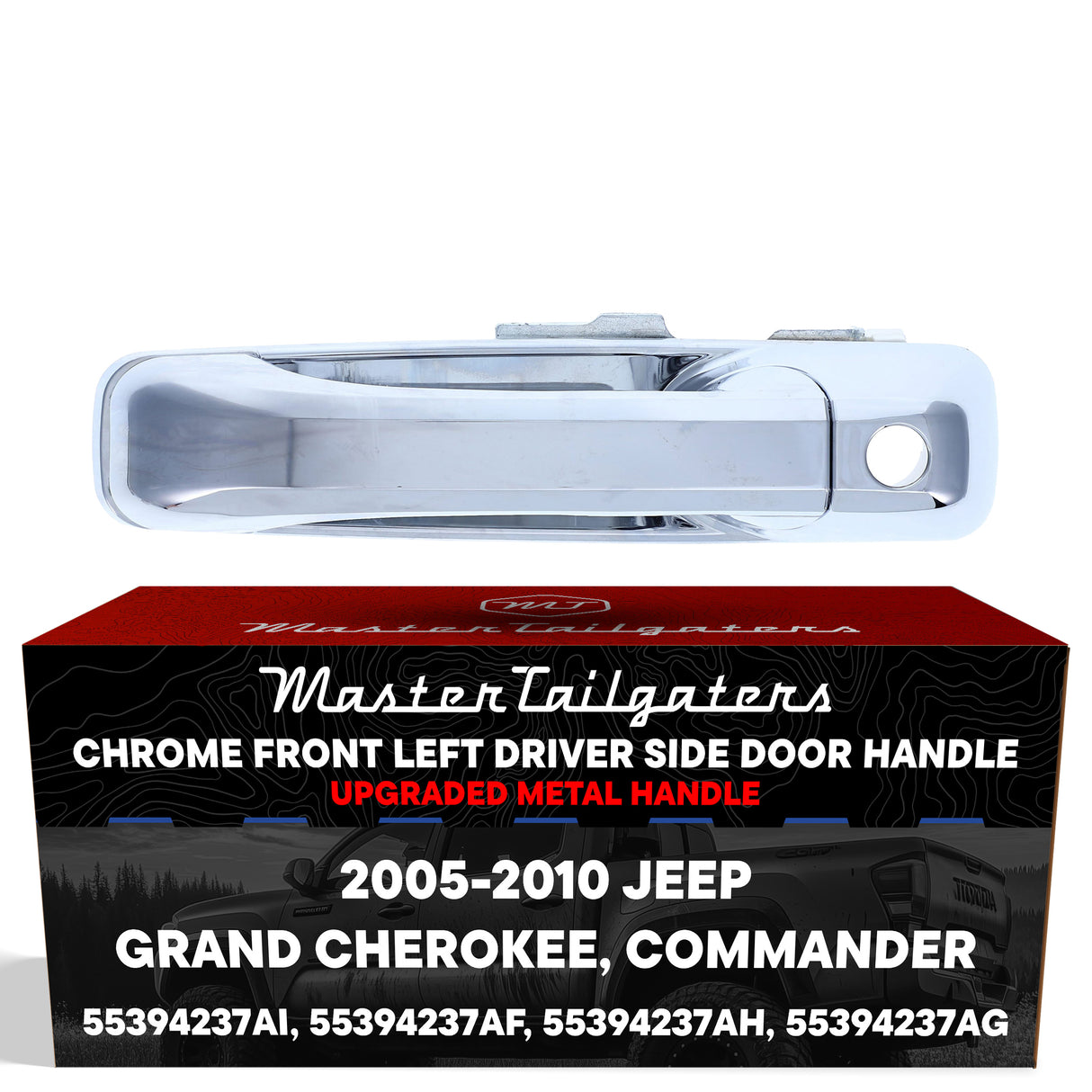 Exterior Door Handle Upgraded Chrome Metal Replacement for Jeep Grand Cherokee (2005-2010), Commander (2006-2010) OE Part # 55394237AI, 55394237AF, 55394237AH, 55394237AG | Front LH w/ Keyhole