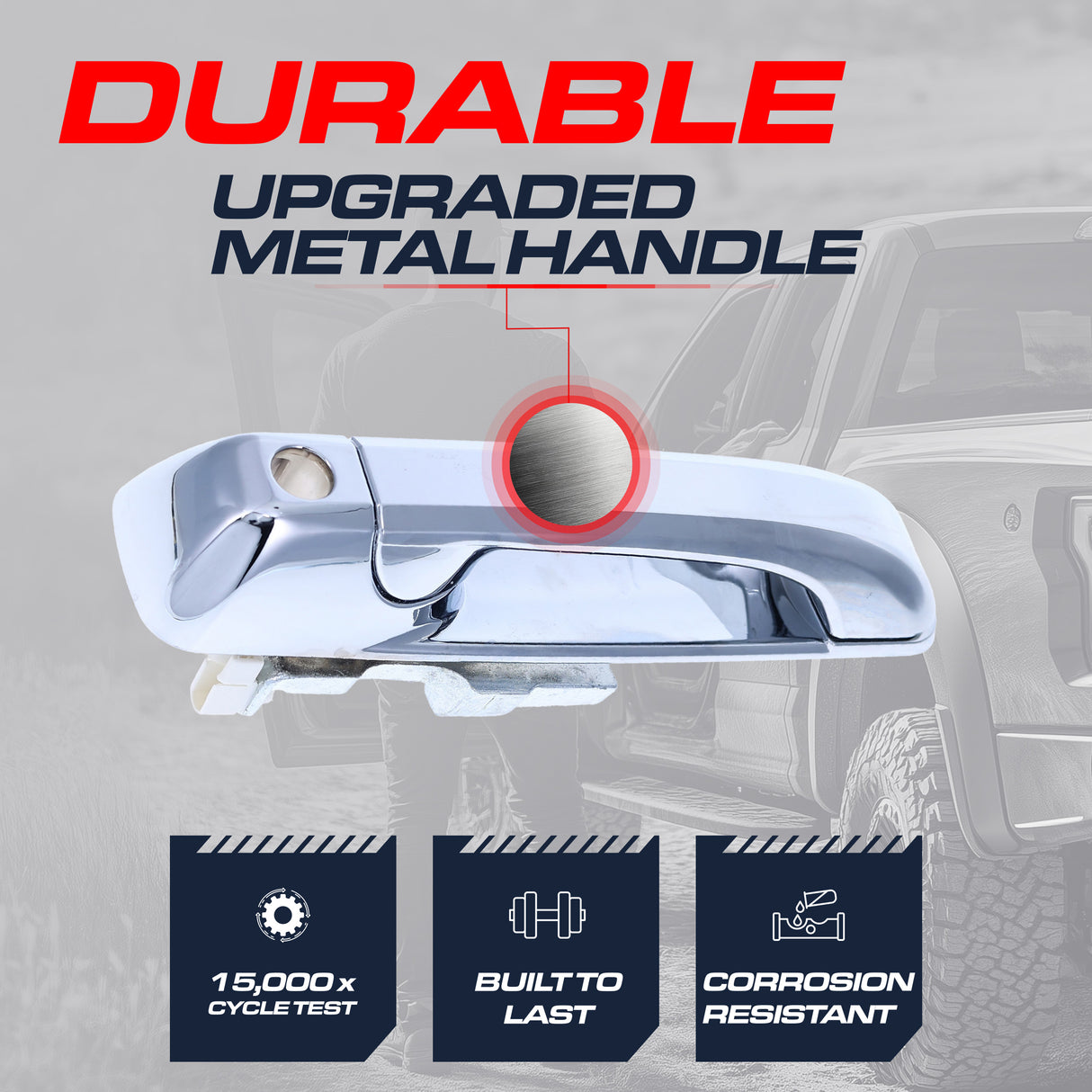 Exterior Door Handle Upgraded Chrome Metal Replacement for Jeep Grand Cherokee (2005-2010), Commander (2006-2010) OE Part # 55394237AI, 55394237AF, 55394237AH, 55394237AG | Front LH w/ Keyhole