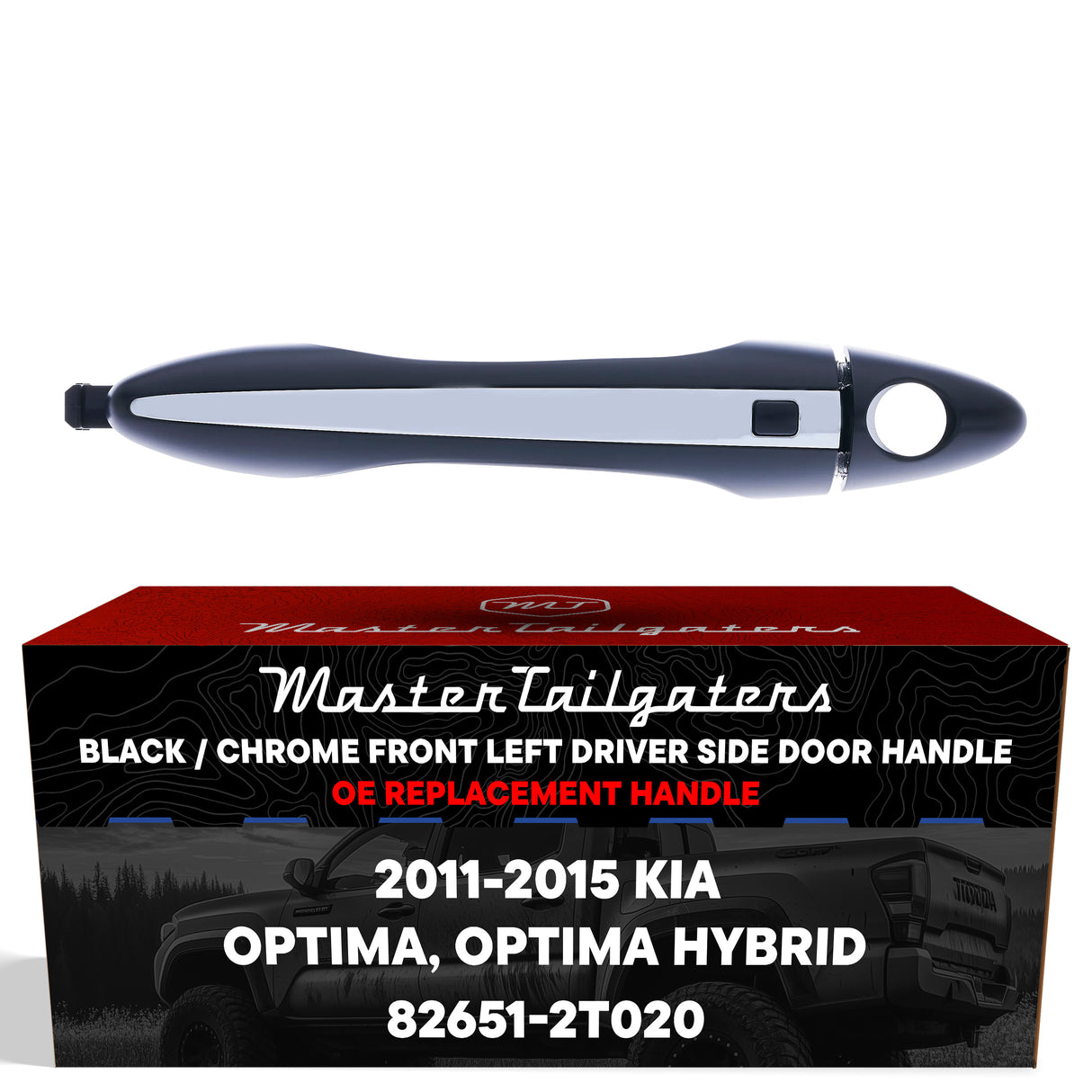 Exterior Door Handle Black/Chrome Replacement for Kia Optima (2011), Optima Hybrid (2011-2015) OE Part # 82651-2T020 | Front Left Driver Side