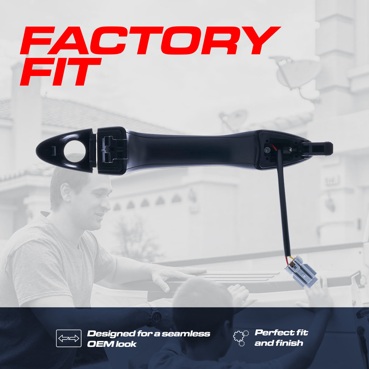 Exterior Door Handle Black/Chrome Replacement for Kia Optima (2011), Optima Hybrid (2011-2015) OE Part # 82651-2T020 | Front Left Driver Side