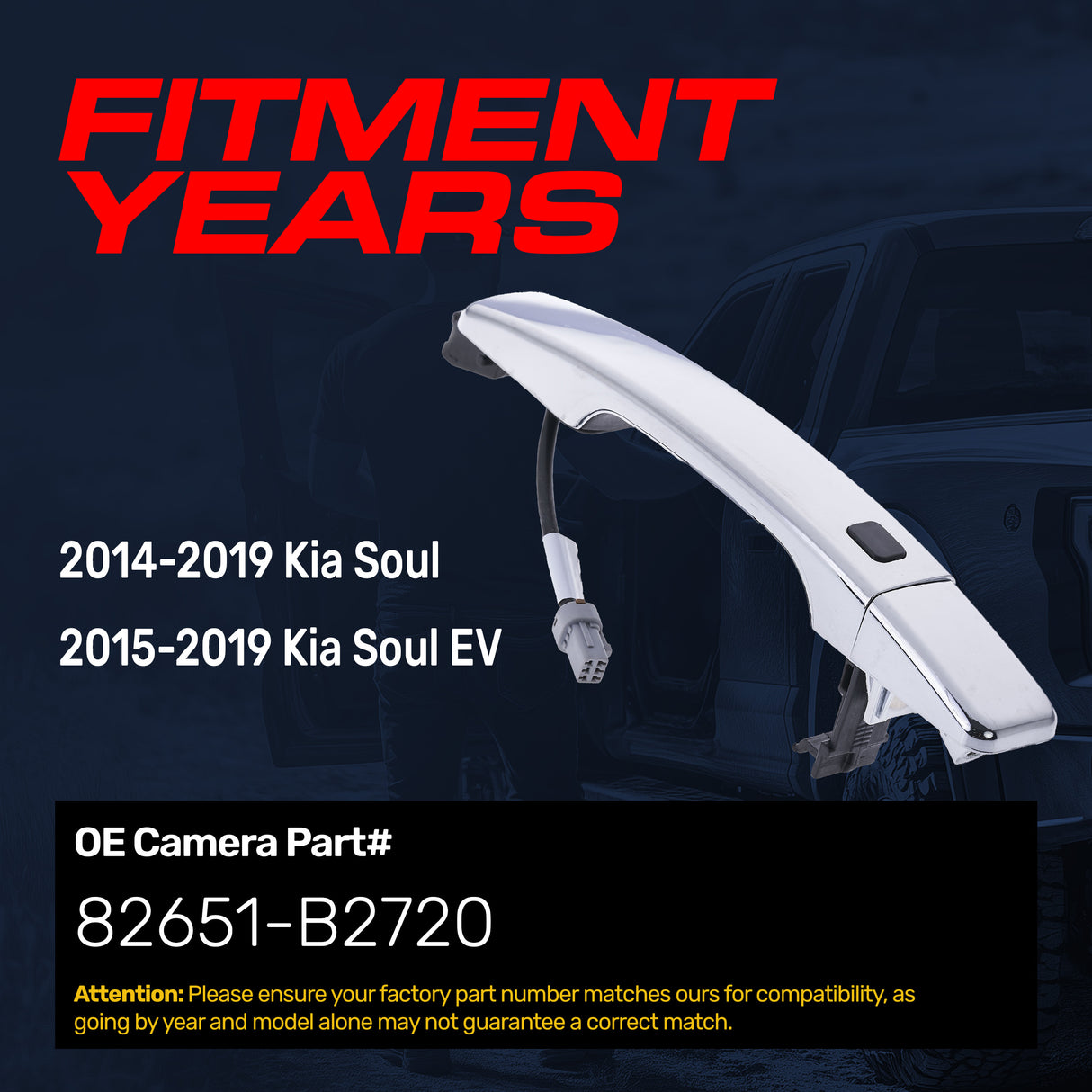 Exterior Door Handle Chrome Replacement for Kia Soul (2014-2019), Soul EV (2015-2019) OE Part # 82651-B2720 | Front Right Passenger Side w/o Keyhole (=Front LH)