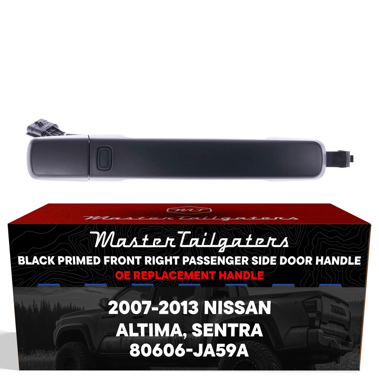 Exterior Door Handle Black Primed Replacement for Nissan Altima Coupe 08-13, Altima Sedan 07-12, Altima Hybrid 07-11, Sentra 07-12 OE Part # 80606-JA59A | Front Right Passenger Side w/o Keyhole Cover
