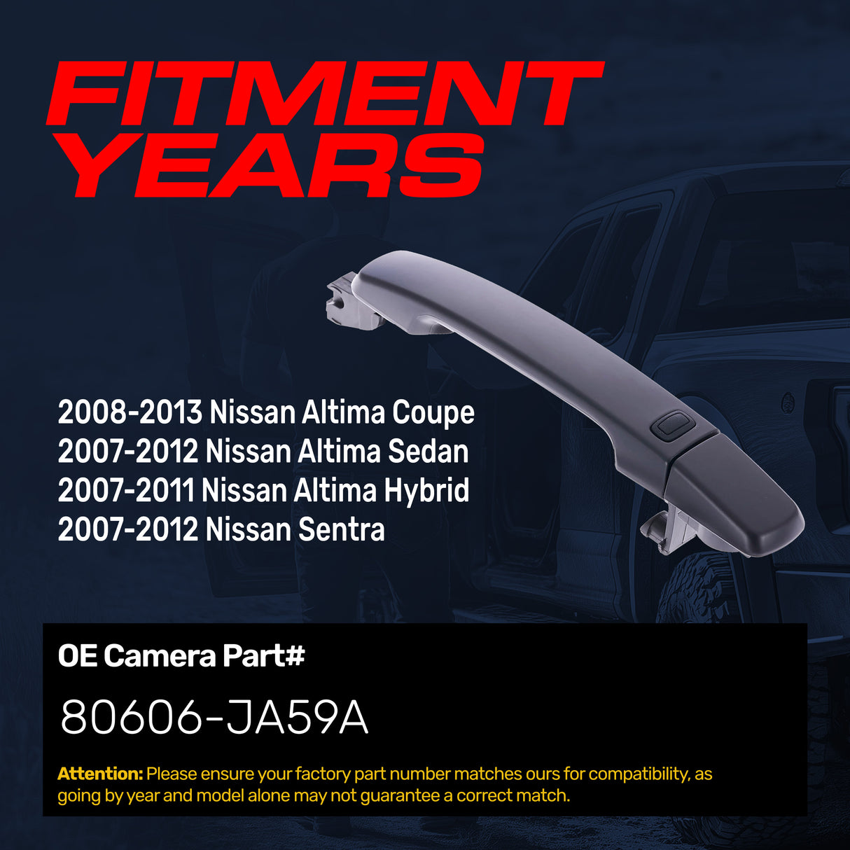 Exterior Door Handle Black Primed Replacement for Nissan Altima Coupe 08-13, Altima Sedan 07-12, Altima Hybrid 07-11, Sentra 07-12 OE Part # 80606-JA59A | Front Right Passenger Side w/o Keyhole Cover