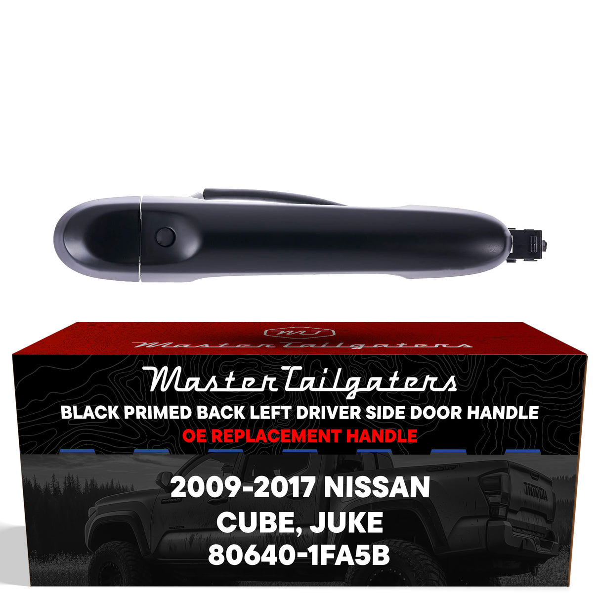 Exterior Door Handle Black Primed Replacement for Nissan Cube (2009-2014), Juke (2014-2017) OE Part # 80640-1FA5B | Back Left Driver Side w/o Keyhole