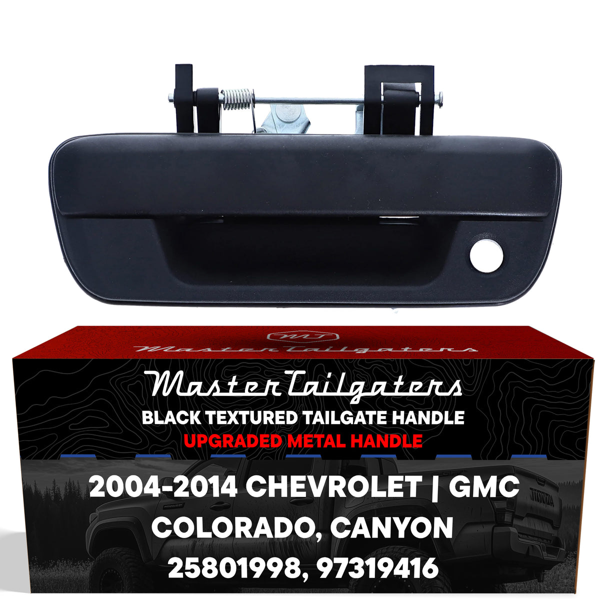 Tailgate Handle Upgraded Black Metal Replacement for Chevrolet Colorado / GMC Canyon (2004-2014) OE Part # 25801998, 97319416 - Master Tailgaters