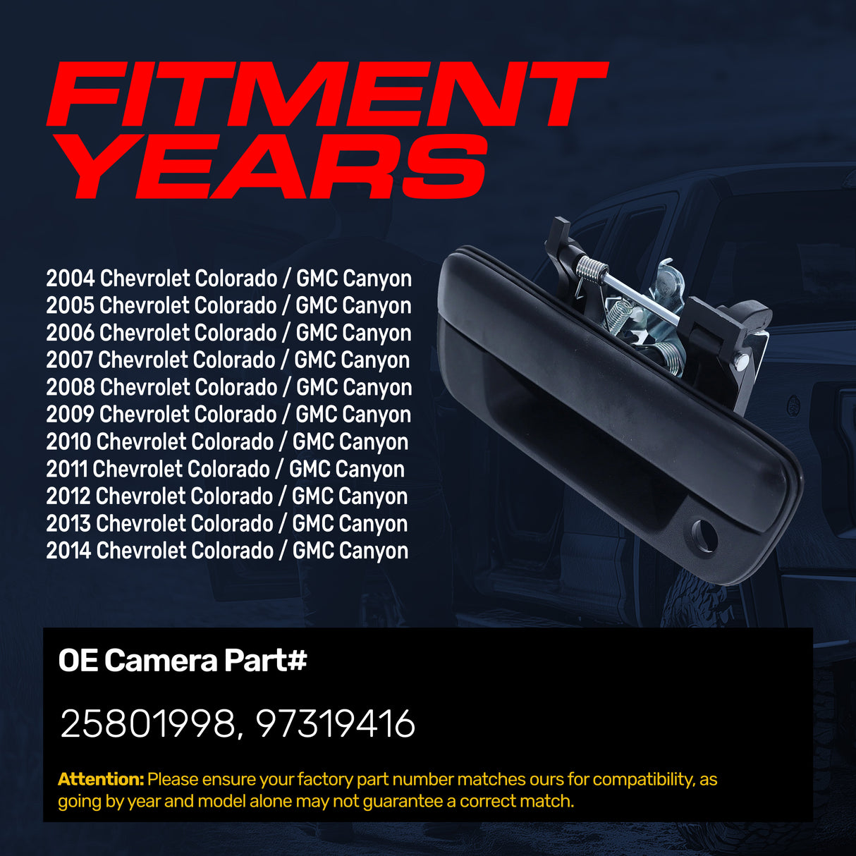 Tailgate Handle Upgraded Black Metal Replacement for Chevrolet Colorado / GMC Canyon (2004-2014) OE Part # 25801998, 97319416 - Master Tailgaters