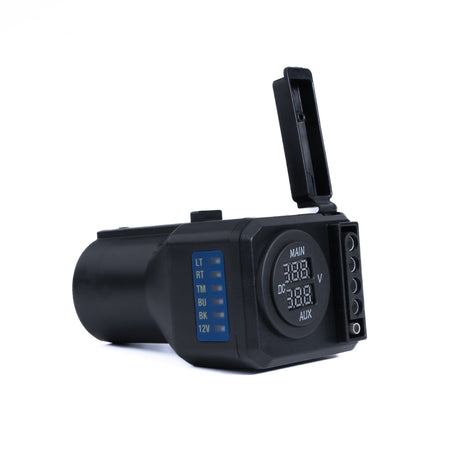 Multiple-Tow Trailer Hitch Adapter with LED Voltage Indicators & Digital Input/Output Voltage Displays - 7-Way Blade Input to 4/5 Flat Pin Output