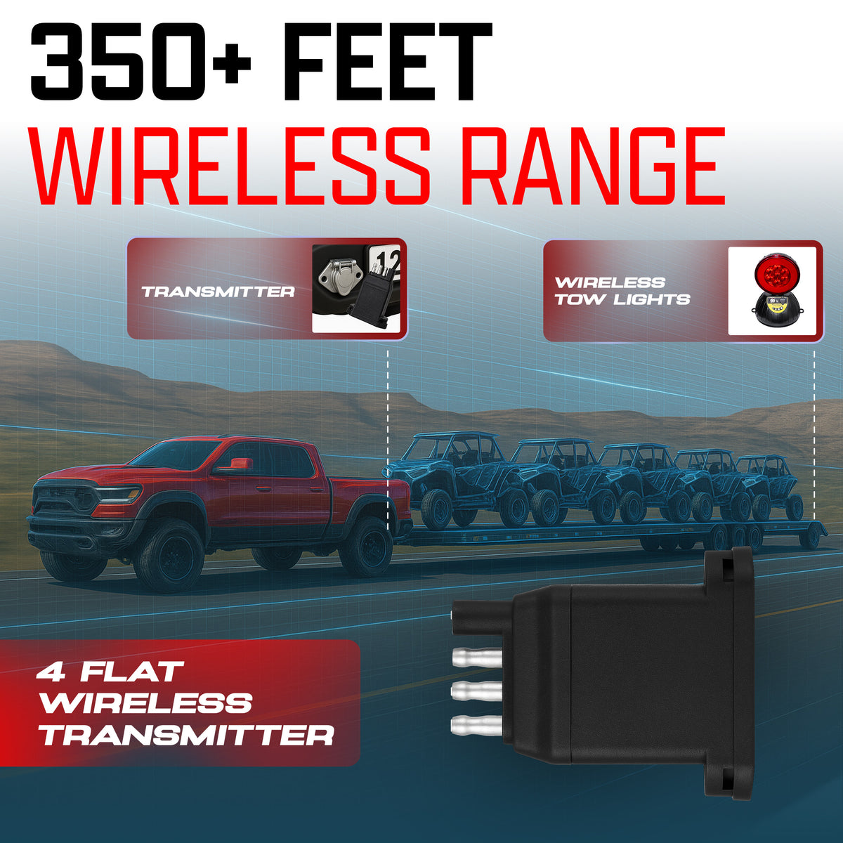 Master Tailgaters Wireless Glow Tow Lights | Multi Functional Signal Lights | Sturdy Magnetic Mount | 350+ Feet Wireless Range | 4 Pin Flat Connection | Safety Straps & Carrying Bag Included