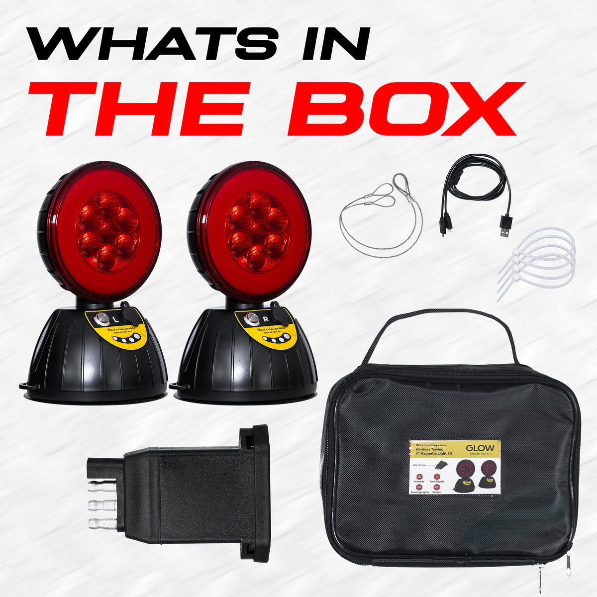Master Tailgaters Wireless Glow Tow Lights | Multi Functional Signal Lights | Sturdy Magnetic Mount | 350+ Feet Wireless Range | 4 Pin Flat Connection | Safety Straps & Carrying Bag Included