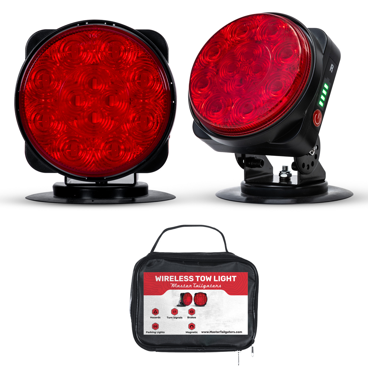 Master Tailgaters Wireless Pivot Tow Lights with Battery | Multi Functional Signal Lights | Sturdy Magnetic Mount | Choice of Connection with USB | Carrying Bag Included