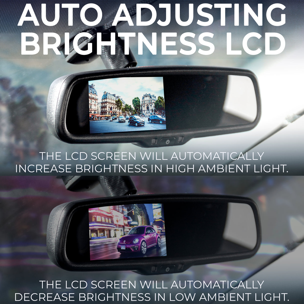 Master Tailgaters OEM Rear View Mirror with 4.3 Auto Adjusting Brightness LCD + Auto Dimming Mirror - Universal Fit