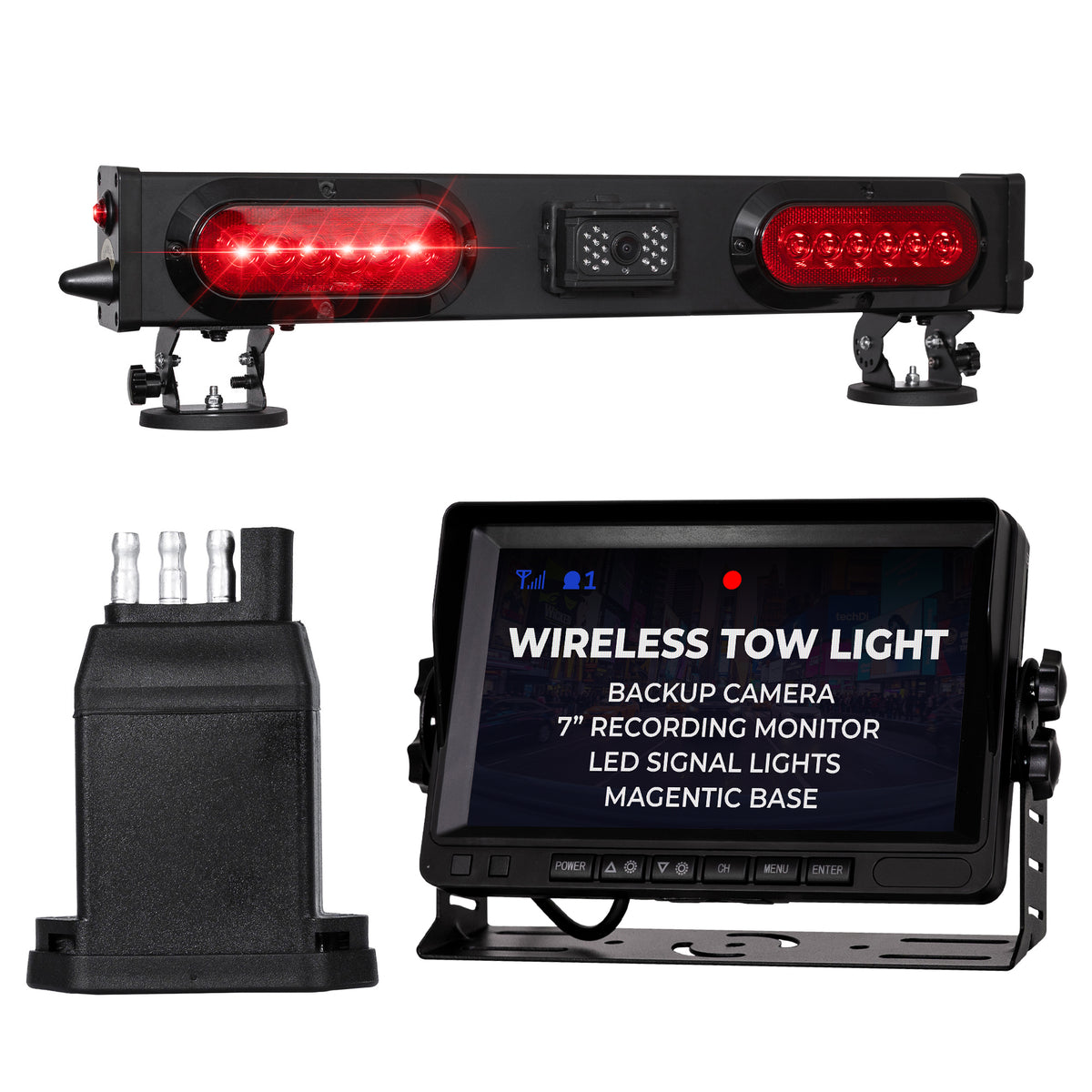 Master Tailgaters 24" Wireless Tow Light Bar with Camera and Monitor | Choice of 4 Pin Round, 4 Pin Flat, 7 Pin Round, or 7 Pin Blade with Reverse