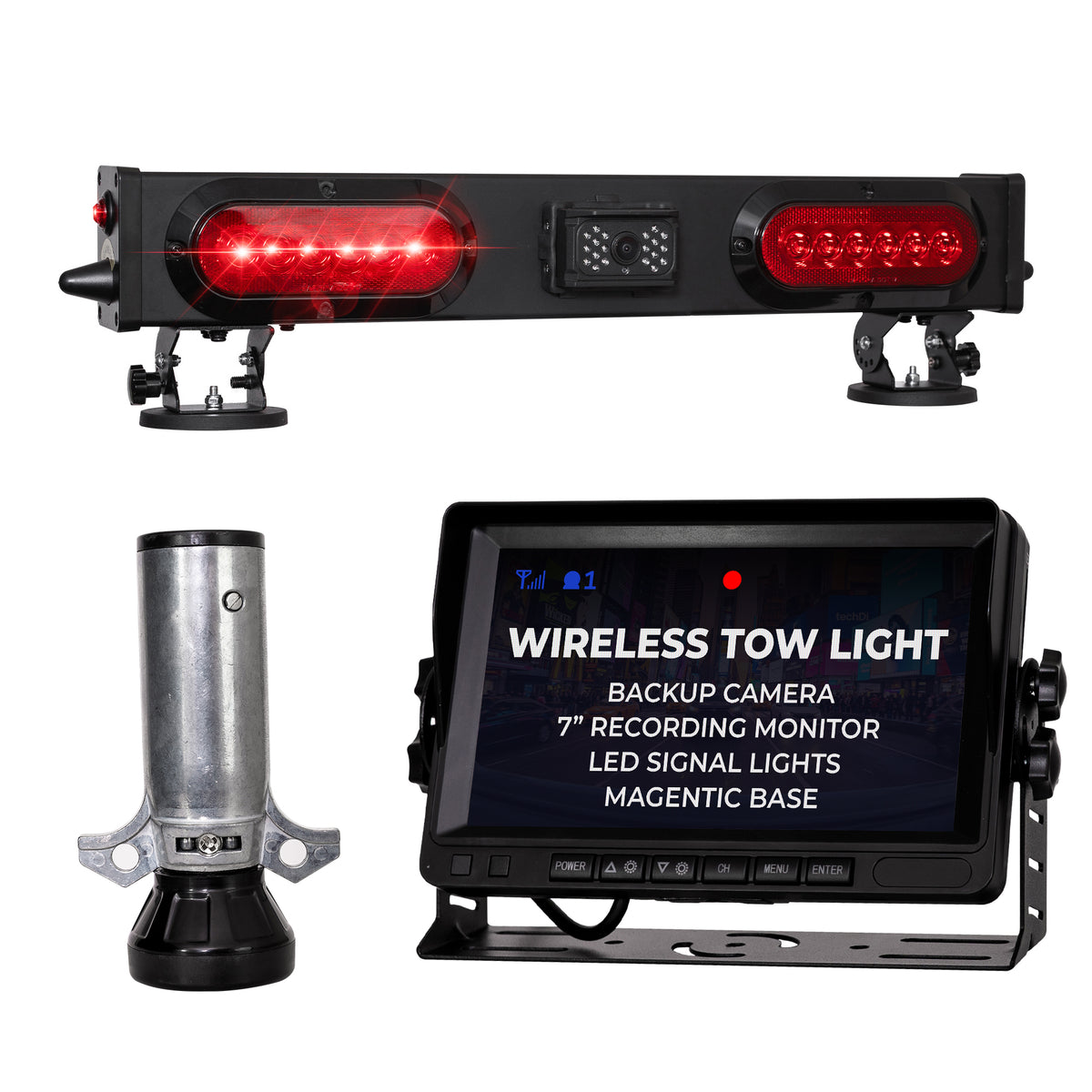 Master Tailgaters 24" Wireless Tow Light Bar with Camera and Monitor | Choice of 4 Pin Round, 4 Pin Flat, 7 Pin Round, or 7 Pin Blade with Reverse