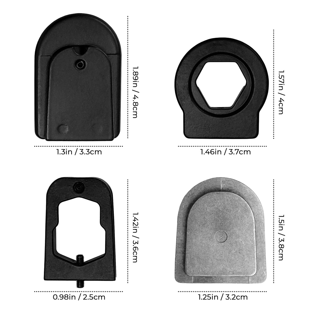 Rear View Mirror FOUR Metal Bracket Adapters with Universal Mirror Mounting Button Base | Compatible with Volkswagen, Audi, Dodge, Ford, Honda