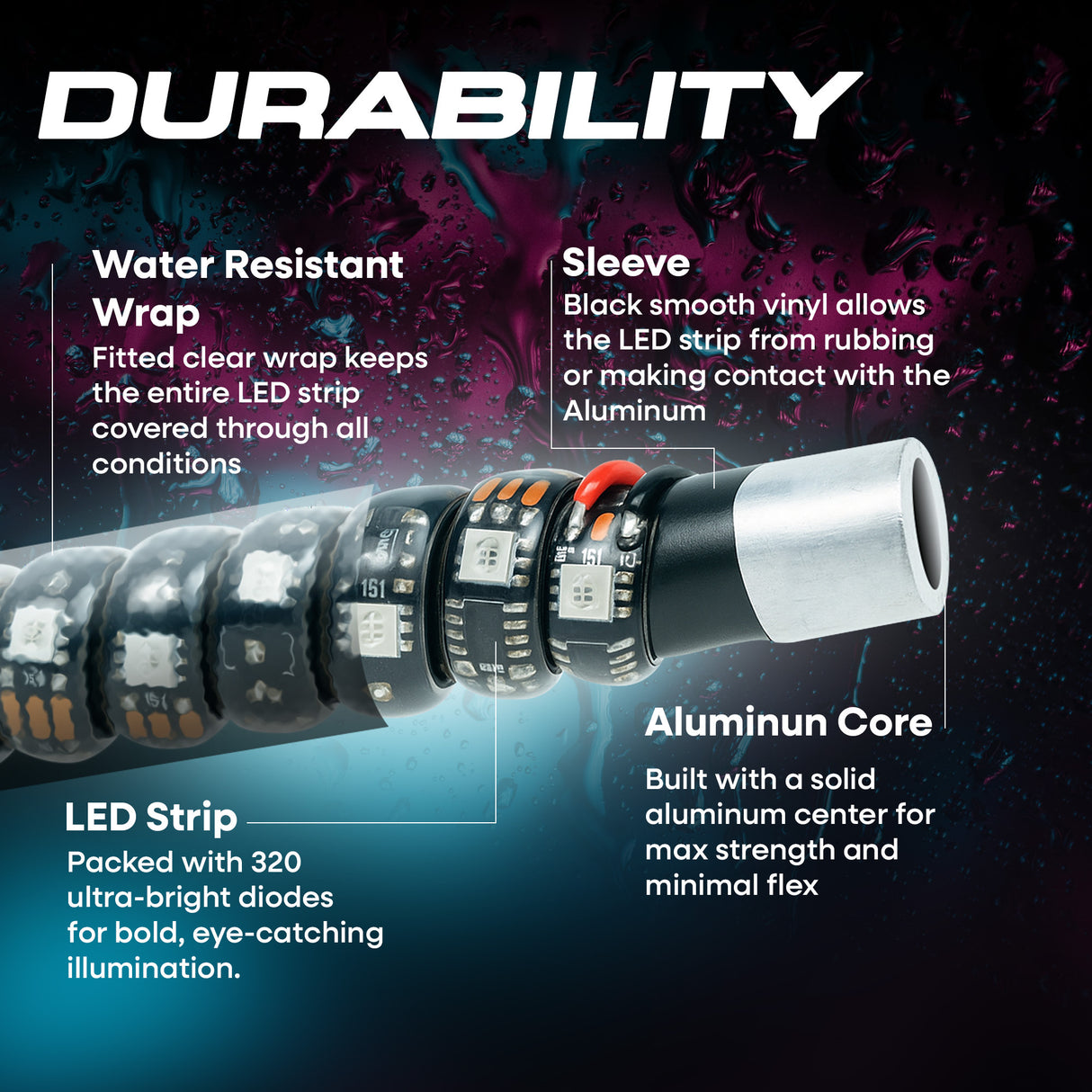 Master Tailgaters 6ft LED Truck Flag Pole with Smartphone App Control | Bluetooth Spiral Lights | 20 Colors & 100 Light Modes | Truck Hitch Mount Included | IP65 Water Resistant | 3'x5' Flag Approved - Master Tailgaters