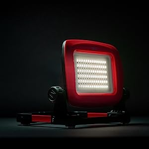 LED Work Flood Light Compatible with Milwaukee Battery - Bright White + Red Solid or Red Flashing Emergency Roadside Light Modes