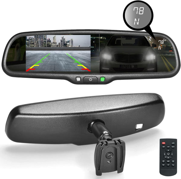 Master Tailgaters 10.5" OEM Rear View Mirror with 4.3" LCD Screen + Dimming + Adjustable Guide Lines + Compass & Temperature | Rearview Universal Fit | Auto Adjusting Brightness LCD | Anti Glare | Original Mirror Replacement