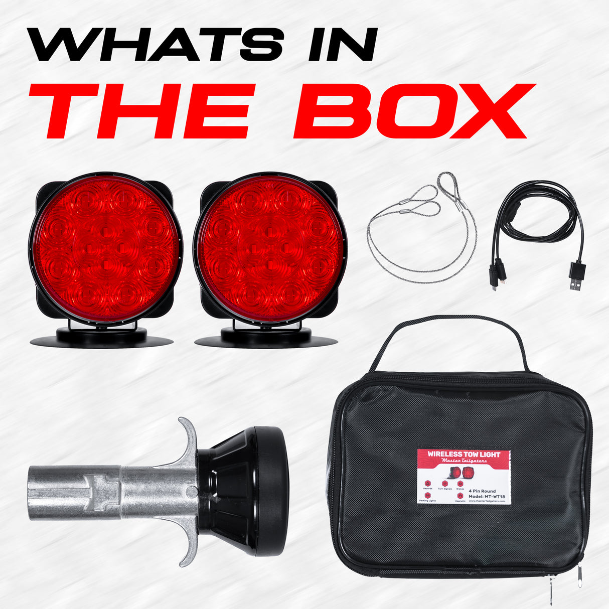 Master Tailgaters Wireless Pivot Tow Lights with Battery | Multi Functional Signal Lights | Sturdy Magnetic Mount | Choice of Connection with USB | Carrying Bag Included