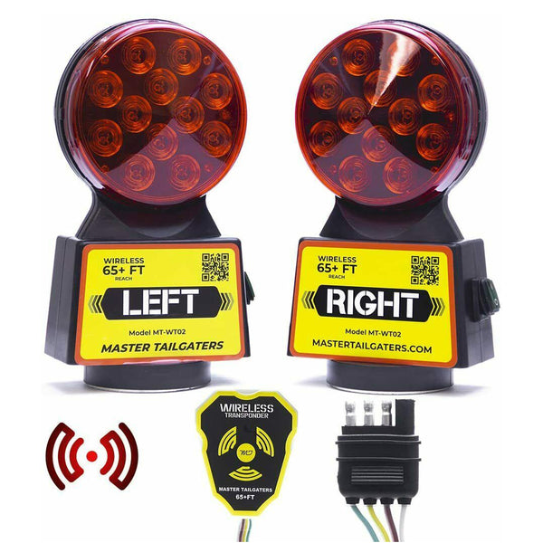 Wireless Trailer Tow Lights - Magnetic Mount - 48 Feet Range - 4 Pin Flat Blade Connection