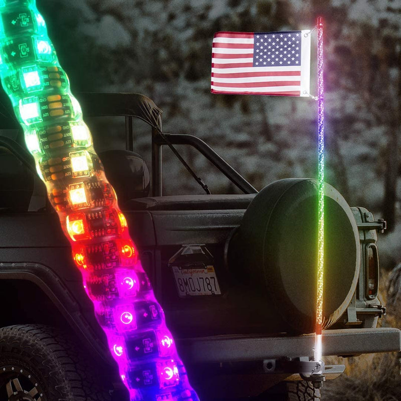 Master Tailgaters Truck Flag Swirl LED Pole + Hitch Mount - Waterproof, Remote, 60 + Functions LED Light