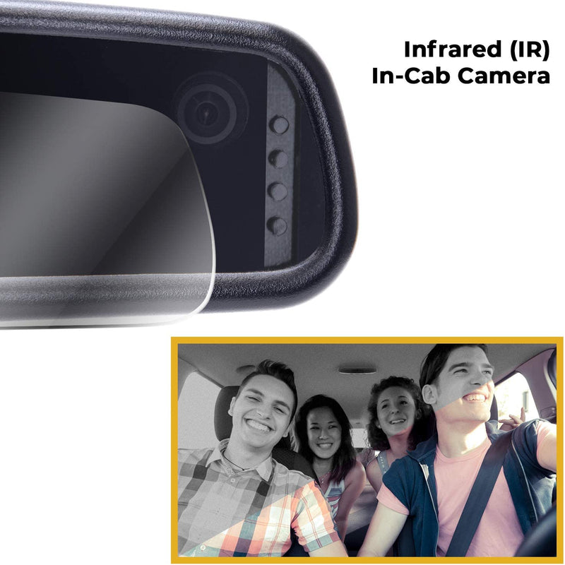 Rear View Mirror 4" LCD Screen with Dual Camera 1080p HD DVR Dash Cam with Microphone + Infrared LED In-Cabin Camera (Records Forward, Backup and Inside Cabin Passengers) + AHD Backup Camera Included