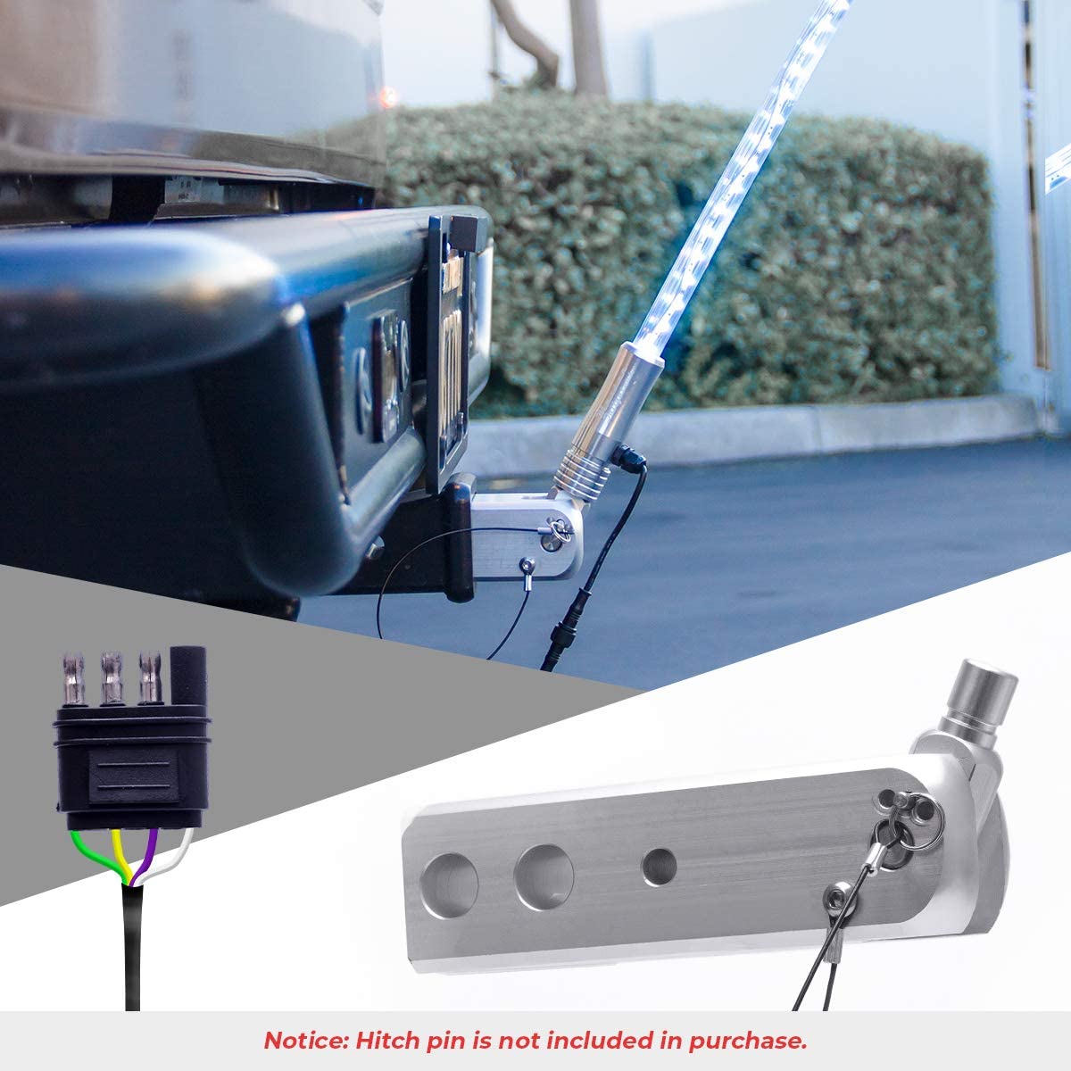 Master Tailgaters Truck Flag Pole 5' foot + Hitch Mount - Waterproof, Remote, 22 Functions LED Light