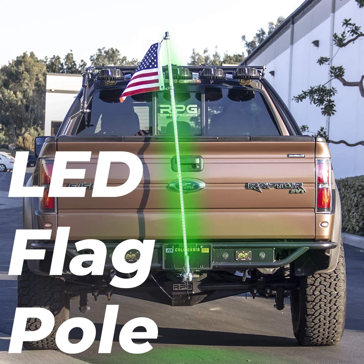 Master Tailgaters Truck Flag Pole 5' foot + Hitch Mount - Waterproof, Remote, 22 Functions LED Light