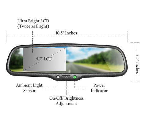 Master Tailgaters OEM Rear View Mirror with 4.3" Auto Adjusting Ultra Bright LCD with DYNAMIC Parking Lines - Master Tailgaters
