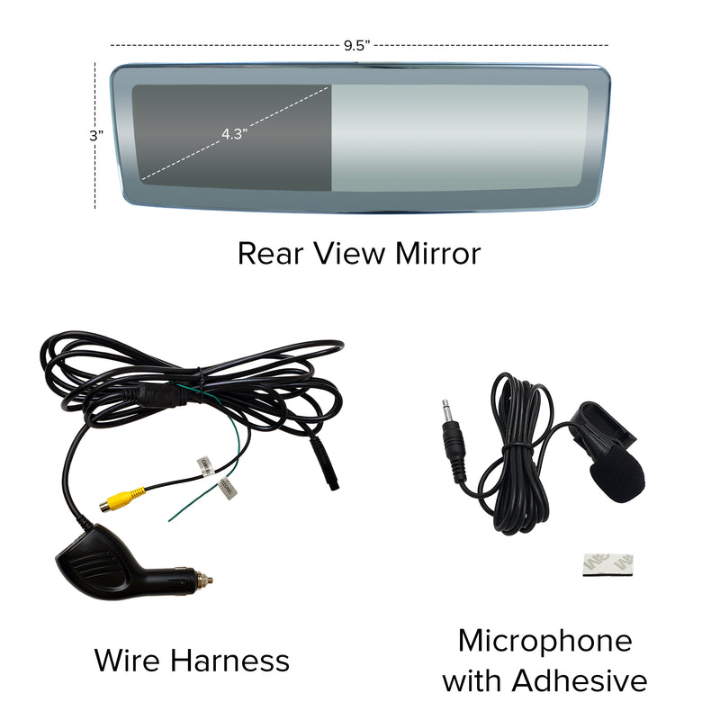 Master Tailgaters Frameless Rear View Mirror with 4.3" Ultra High Brightness LCD & Mirrorlink with Bluetooth Calling - Universal Fit