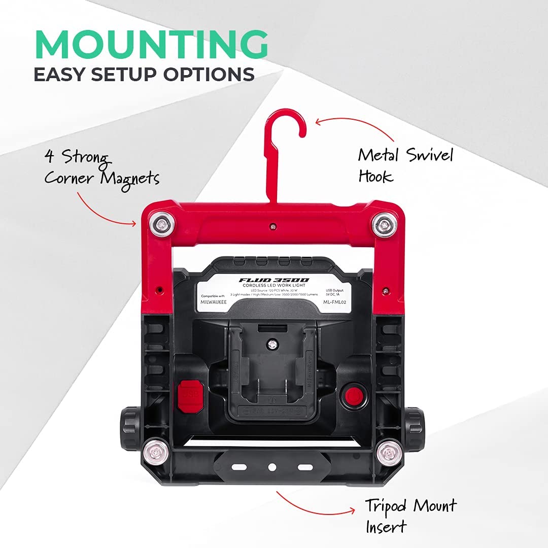 LED Work Flood Light Compatible for Milwaukee 18v Battery – Master