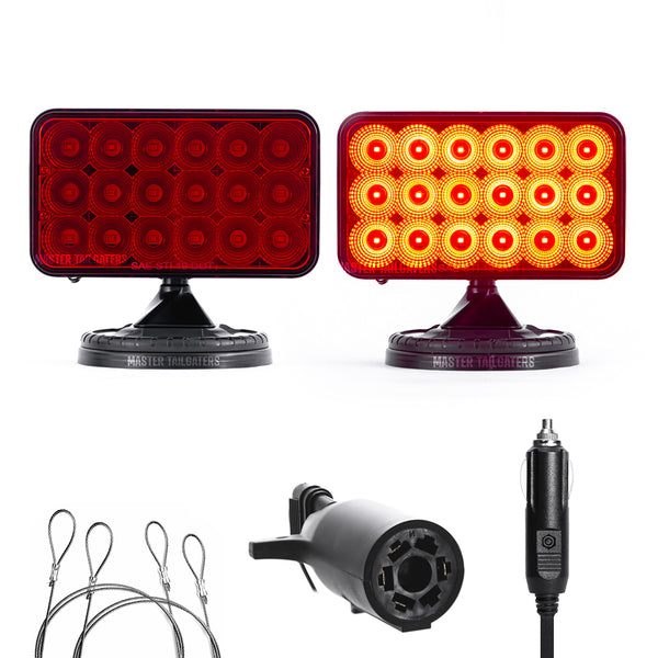 Master Tailgaters Wireless Tow Hitch Lights - Rechargeable Battery - Magnetic Mount - 7 Pin Blade Round Adapter to 4 Pin Connection