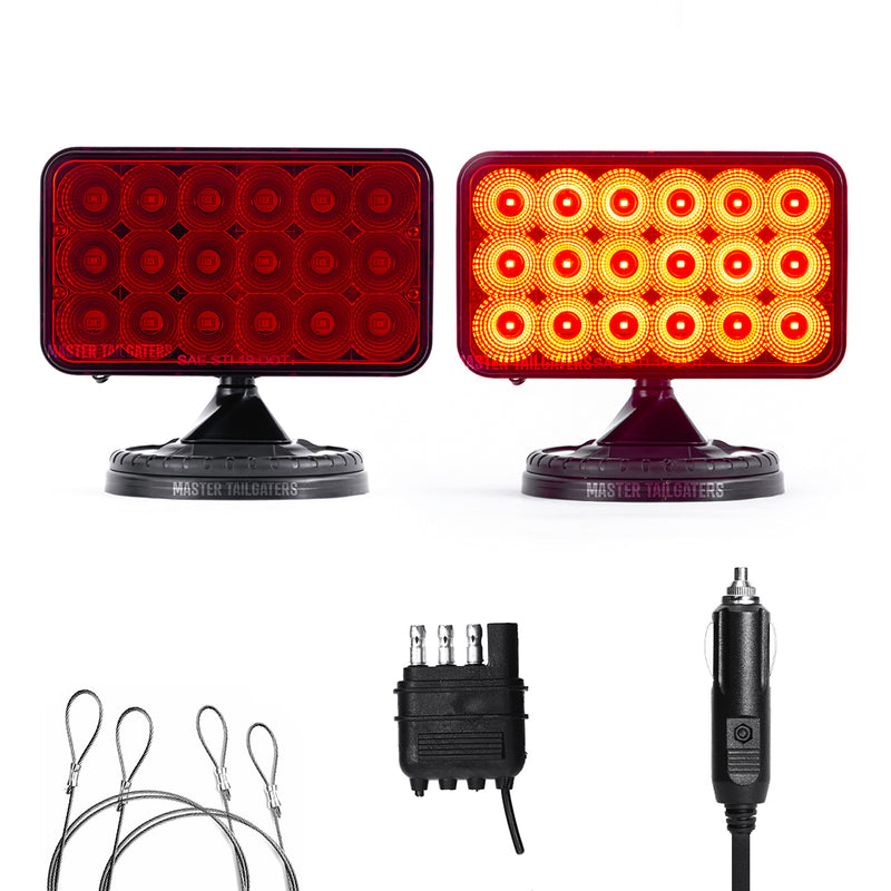 Master Tailgaters Wireless Tow Hitch Lights - Rechargeable Battery - Magnetic Mount - 4 Pin Flat Connection