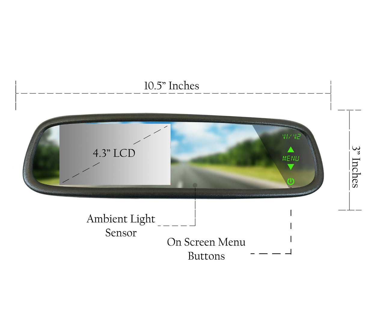 Master Tailgaters Sleek Rear View Mirror with Ultra Bright 4.3" Auto Adjusting Brightness LCD - Universal Fit - Master Tailgaters